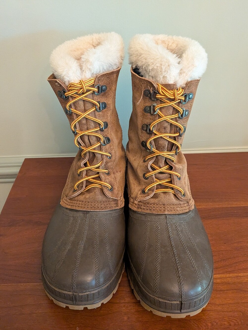 Vintage Sorel Winter Snow Boots Men's 11 Brown Fur Lined Leather Rubber